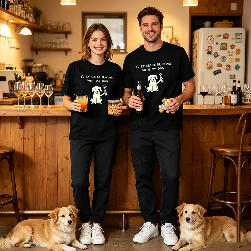 Ich Trinke Lieber mit Meinem Hund Lustiges Trinker-T-Shirt, Y2k Hundebesitzer Bierliebhaber Grafik-Spruch-T-Shirt Leben mit Hunden T-Shirt – Detail 3