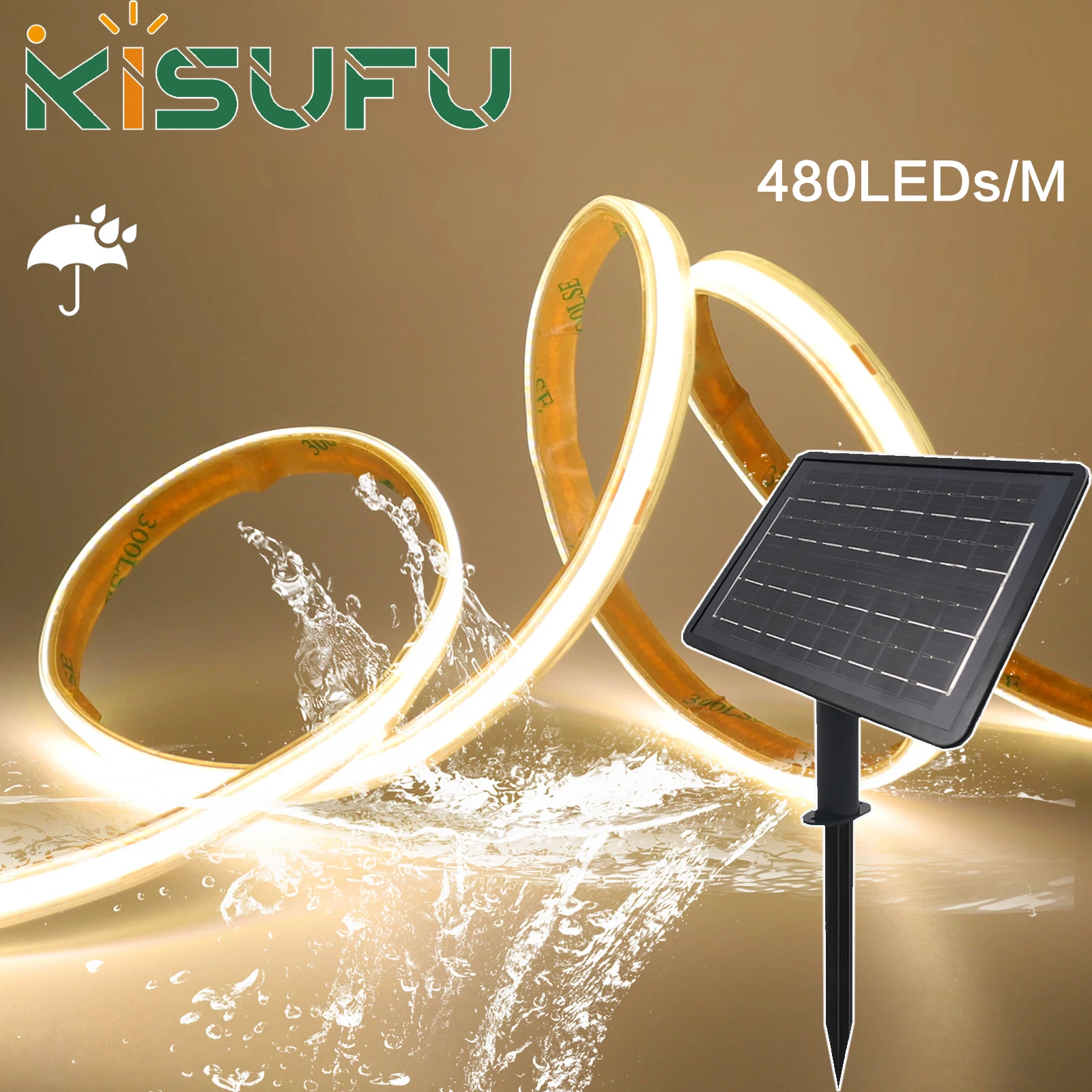 

DC 24V 480LEDs/m Solar COB LED Strip Light Outdoor Waterproof Warm Natural White Flexible Adhensive Tape RA90 Linear Lighting