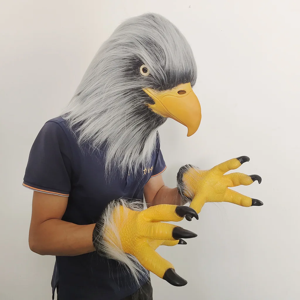 Realistische Adler-Tier-Latexmaske mit Krallenhandschuhen-Set, Vollkopf-Vogelmaske, Halloween-Cosplay-Kostüm, Party-Verkleidungs-Requisiten – Detail 3