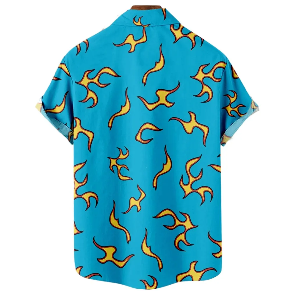 The Creator Golf Fire Flame Blue Hawaiian Shirt Man Summer Short Sleeve Casual Street Shirts  Men  Women Boys Fashion T-shirts