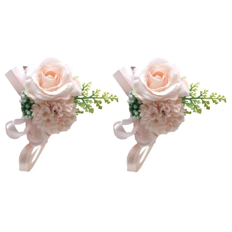 

2Pcs Rose Wrist Corsages Bridal Flower Corsages Wristband Hand Decorations for Bride, Bridesmaid, Proms Party, Ceremony 15UB