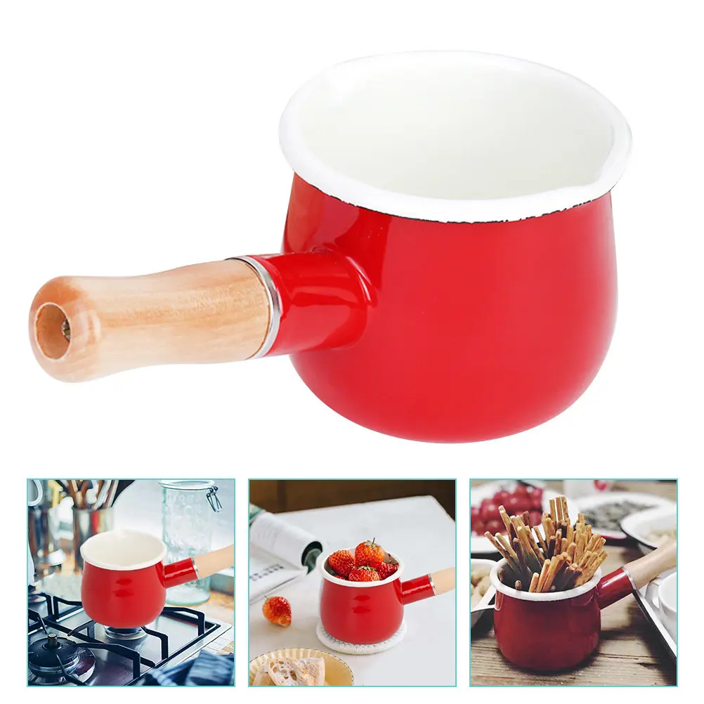 

Enamel Milk Pot Small Compact Sauce Pan for Food Preparation Fast Even Heating Flat Bottom Non Stick Long Handle Japanese