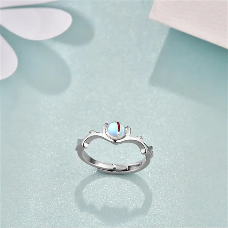 New Fashion Moonstone Temperament 925 Sterling Silver Jewelry Personality Deer Antler Animal Opening Couple Rings