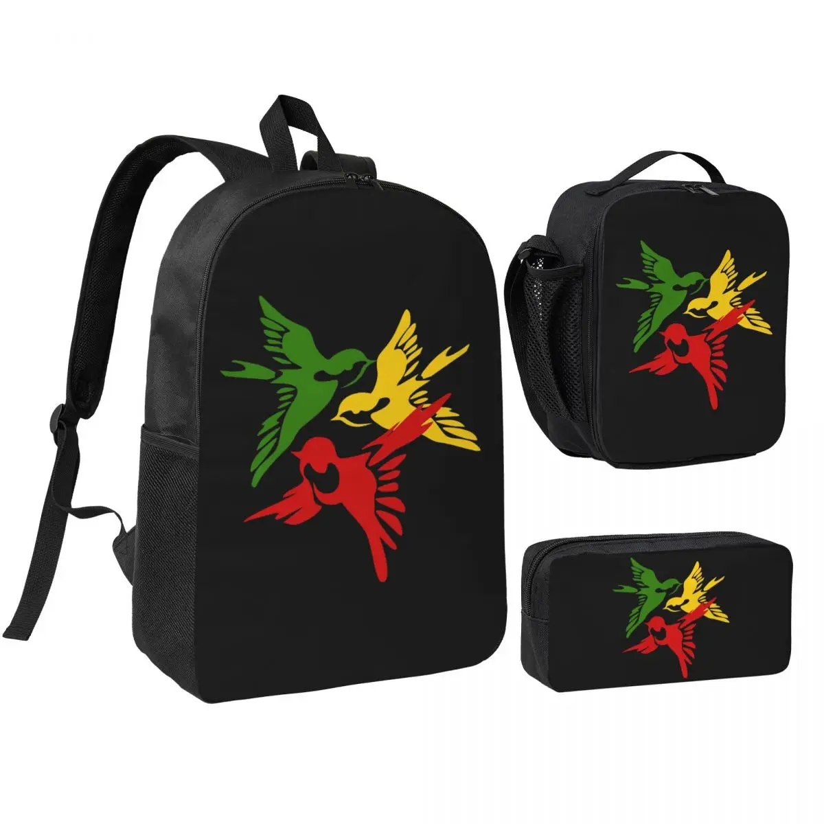 Mochila Bob Marley 3 Little Birds Ajax para meninos e meninas, bolsa escolar, bolsa de ombro, 3 peças, bolsa térmica para almoço, estojo para lápis