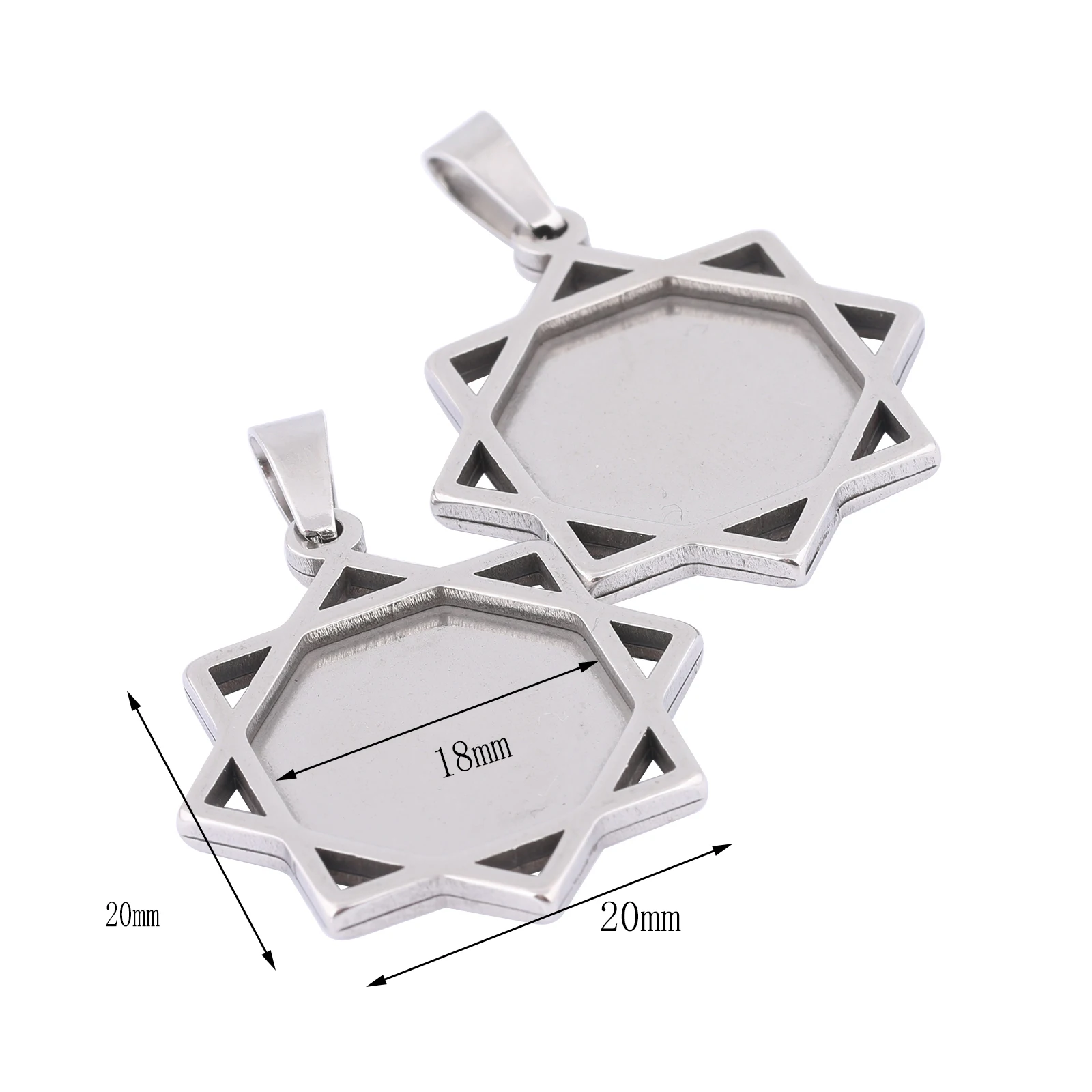 5pcs Stainless Steel 20mm Hexagon Cabochon Base Settings Diy Bezel Pendant Trays With Matching Glass For Necklace Jewelry Making