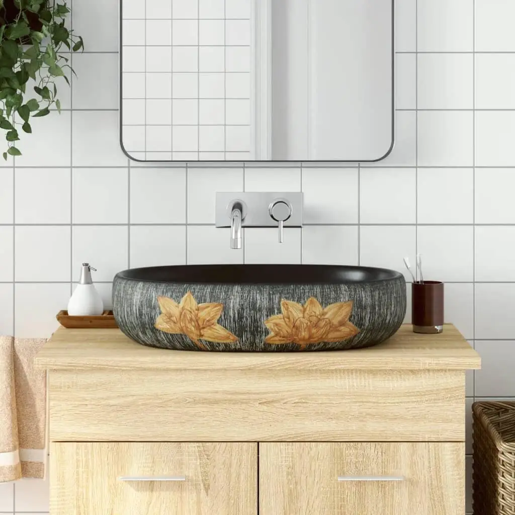 Countertop Basin Grey and Black Oval 5 for X4 0x14 cm Ceramic