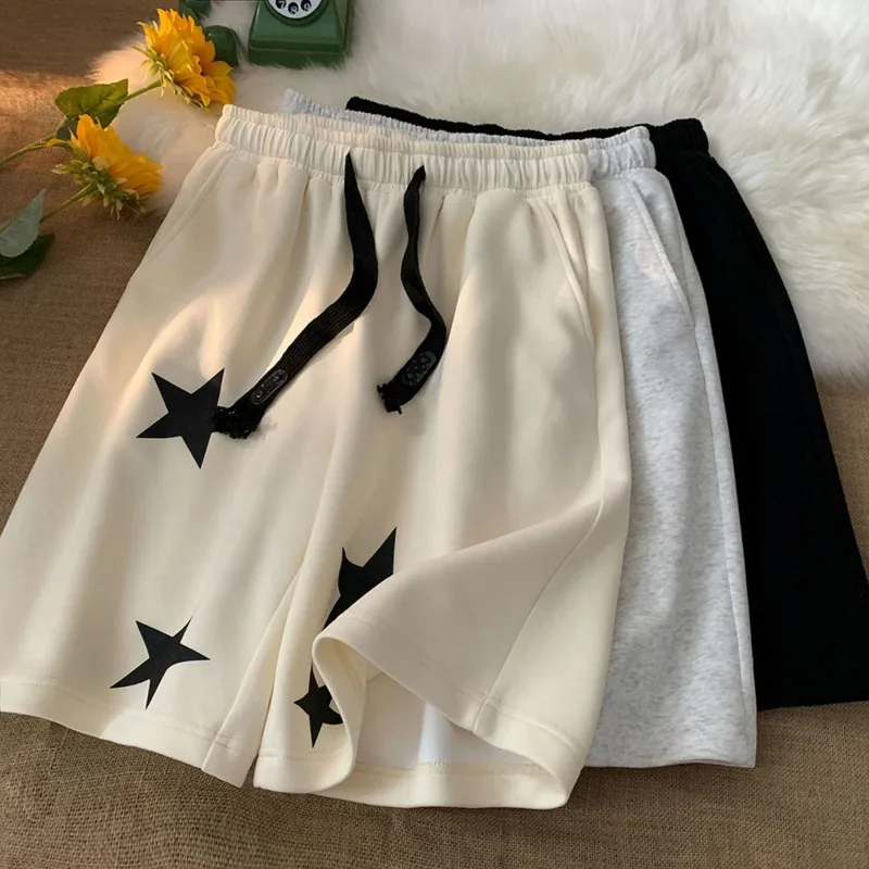 Y2k Star Graphic Casual Beach Shorts 2000s Aesthetic Youthful Woman Trousers Summer New Fashion Wide Leg Baggy Short Pants Girls