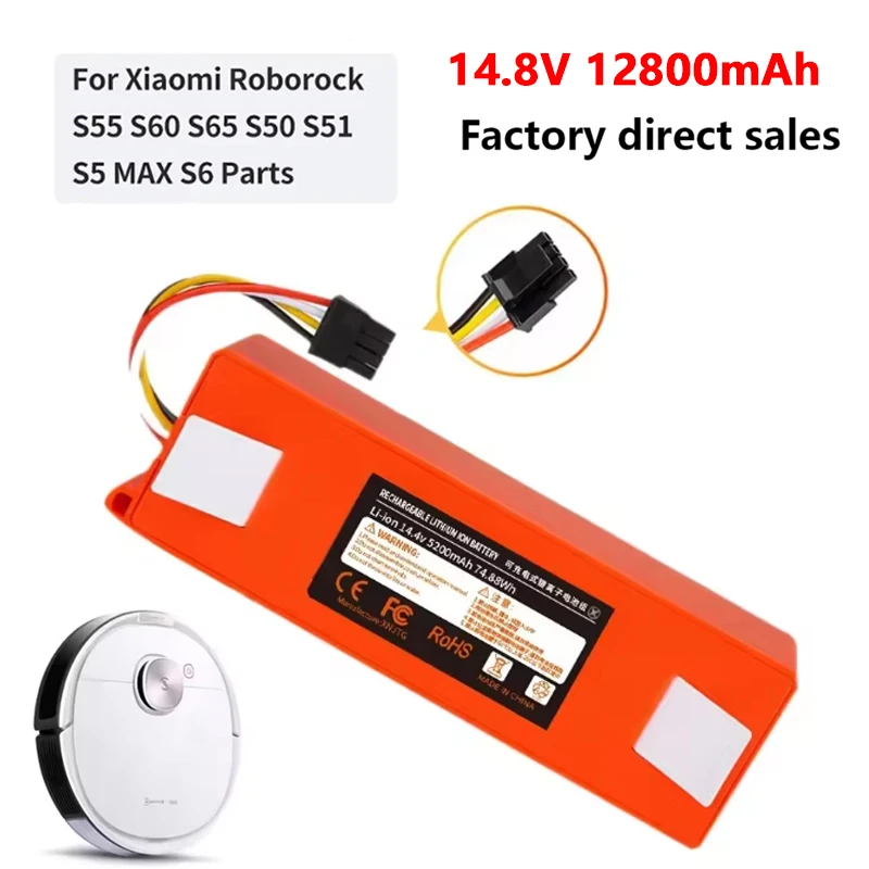 Lithium Replacement Battery 14.4V 6500mAh for Xiaomi Roborock S4/S5/S6/S7/Q5/Q5 Max/Q7 Max/V Ultra Pure/E20/T6 Robot Vacuum