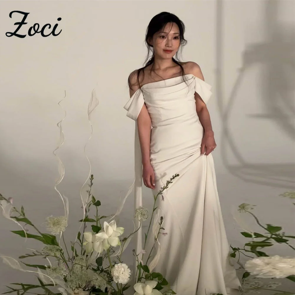 

Zoci Korea Wedding Reception Dresses Off Shoulder Short Sleeves Mermaid Strapless Bridal Gown Women Customized Photo Shoot Gown