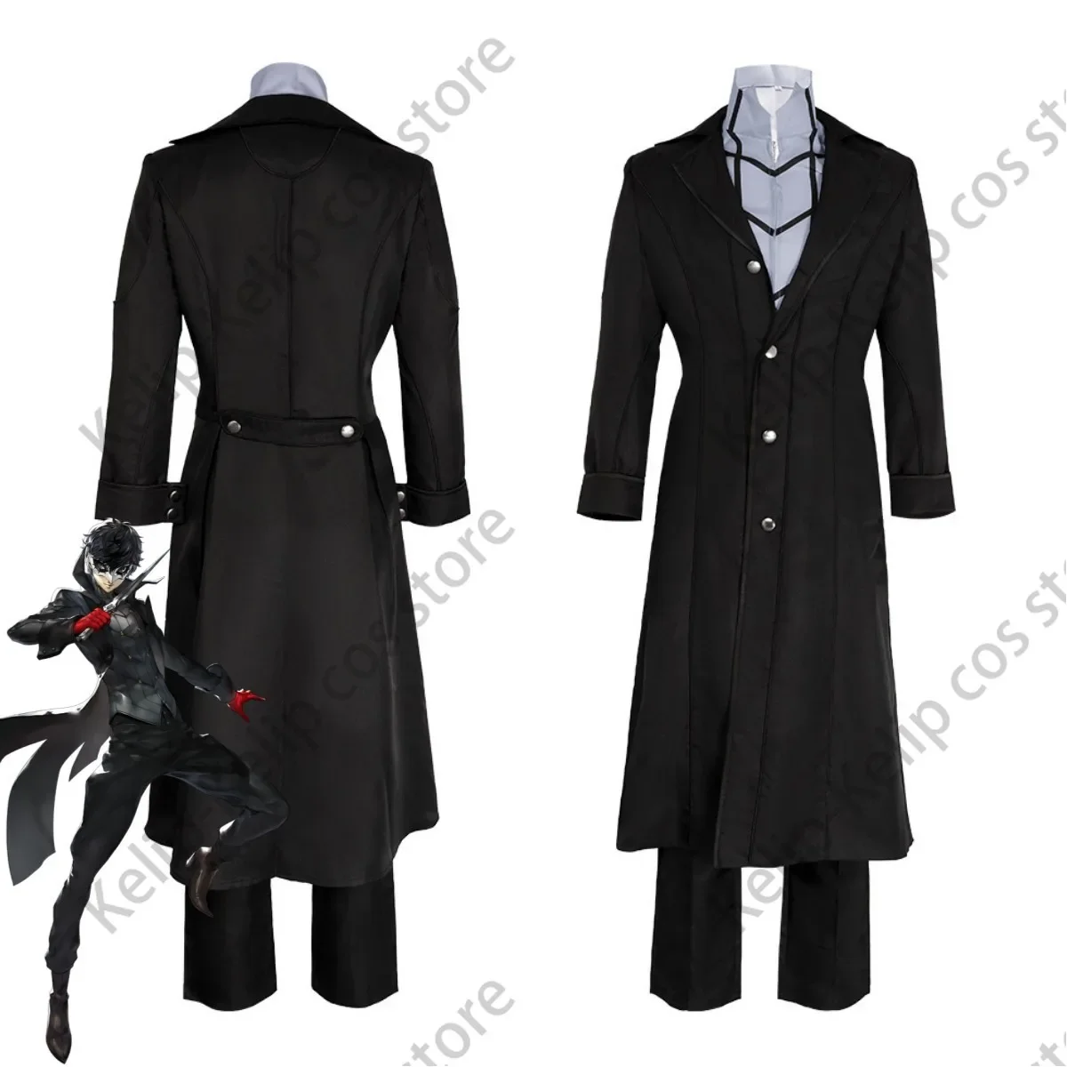 Anime Game Persona 5 Amamiya Ren Cosplay Costume P5 JOKER Black Long Trench Coat Uniform Wig Adult Man Halloween Christmas Suit