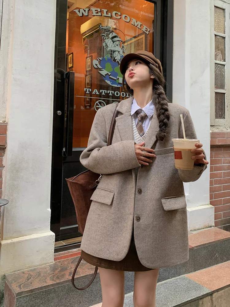 

LingLai женский шерстяной костюм Jaet, зимнее корейское свободное свободное твидовое хлопковое шерстяное пальто в стиле ретро с межкой подкладкой, модное для поездок на работу