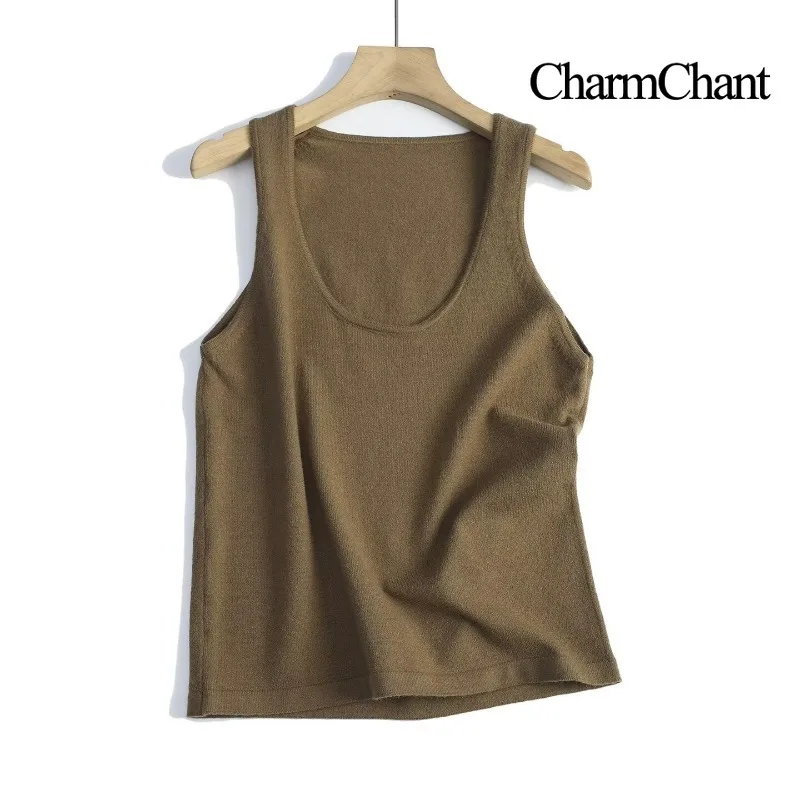 CHARMCHANT Women's U‑Neck Knit Tank Top Sleeveless Solid Color Slim Camisole Streetwear Daily Autumn 2026