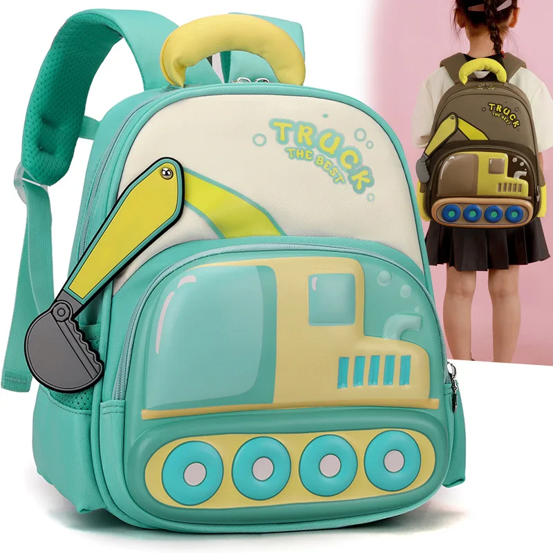 2025 New Fashion Children's Backpack Cartoon Truck Kids Kindergarten Backpack for Boys Girls Breathable Kids School Shoulder Bag