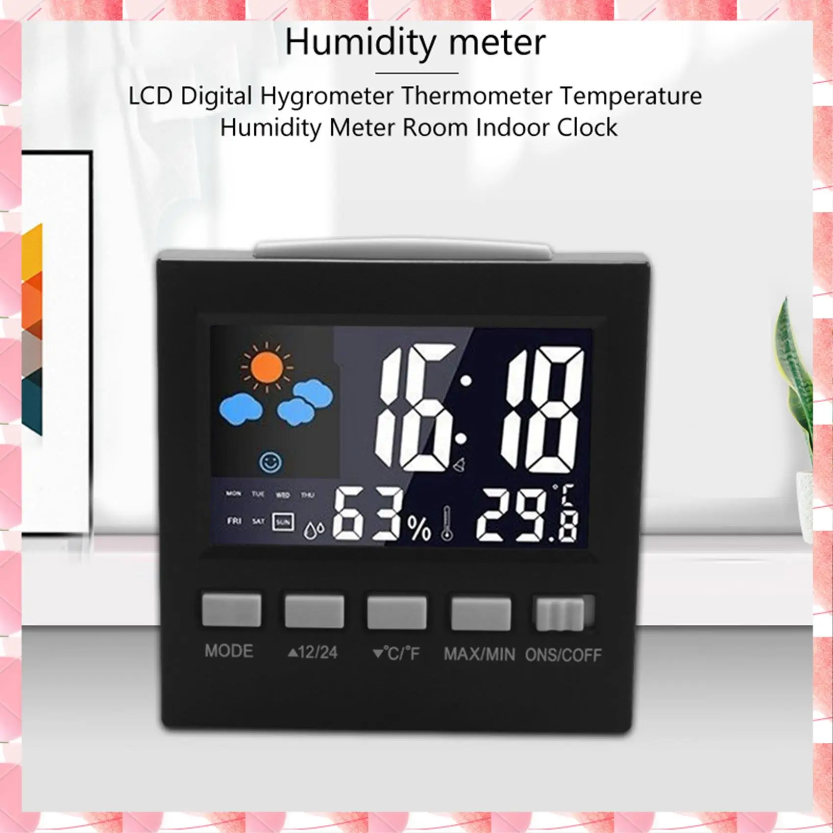 JAJA LCD Digital Hygrometer Thermometer Temperature Humidity Meter Room Indoor Clock