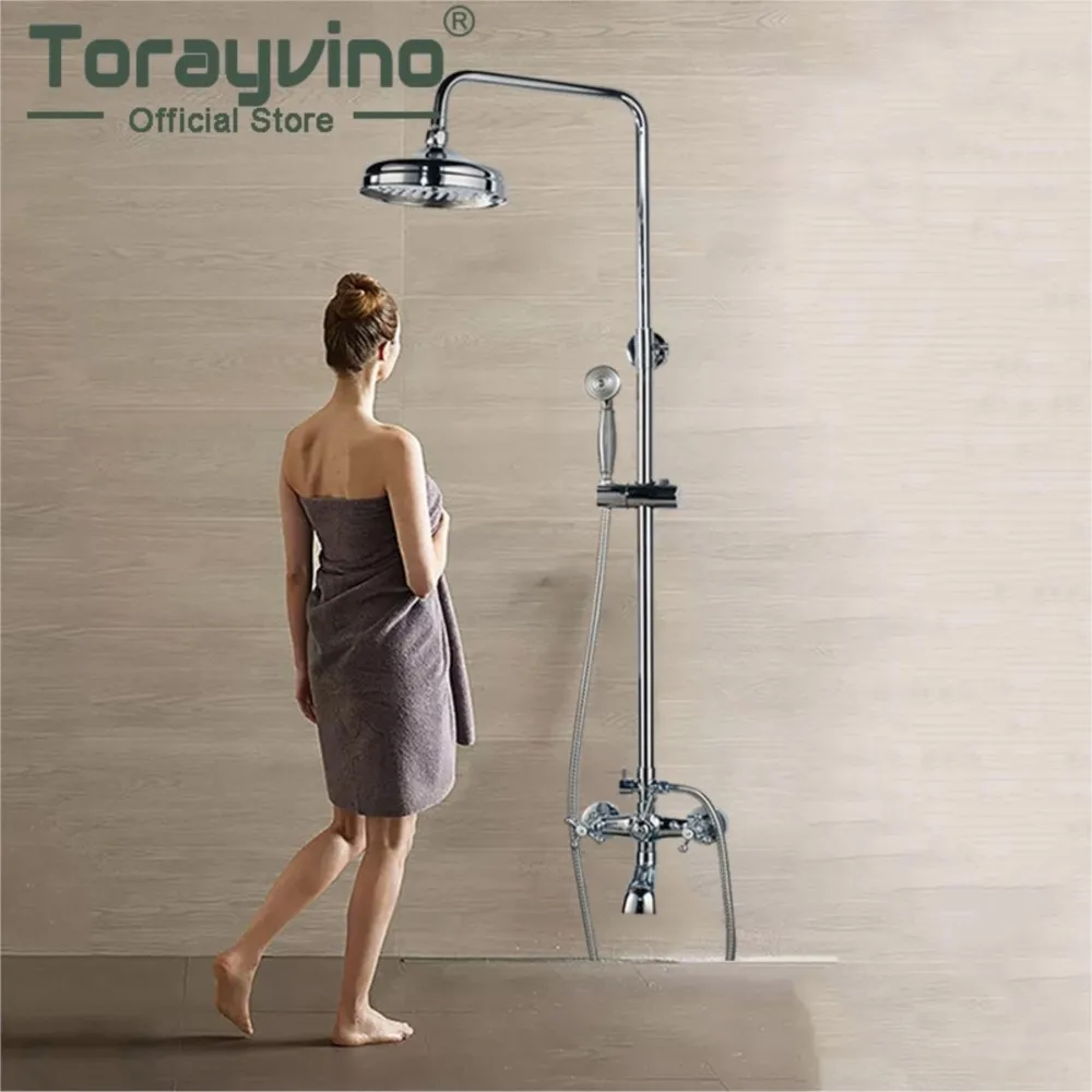 

Torayvino Luxury Chrome Bathroom Shower Faucet Wall Mounted Waterfall Bathtub Shower Faucet Hot And Cold Water Tap Combo Kit