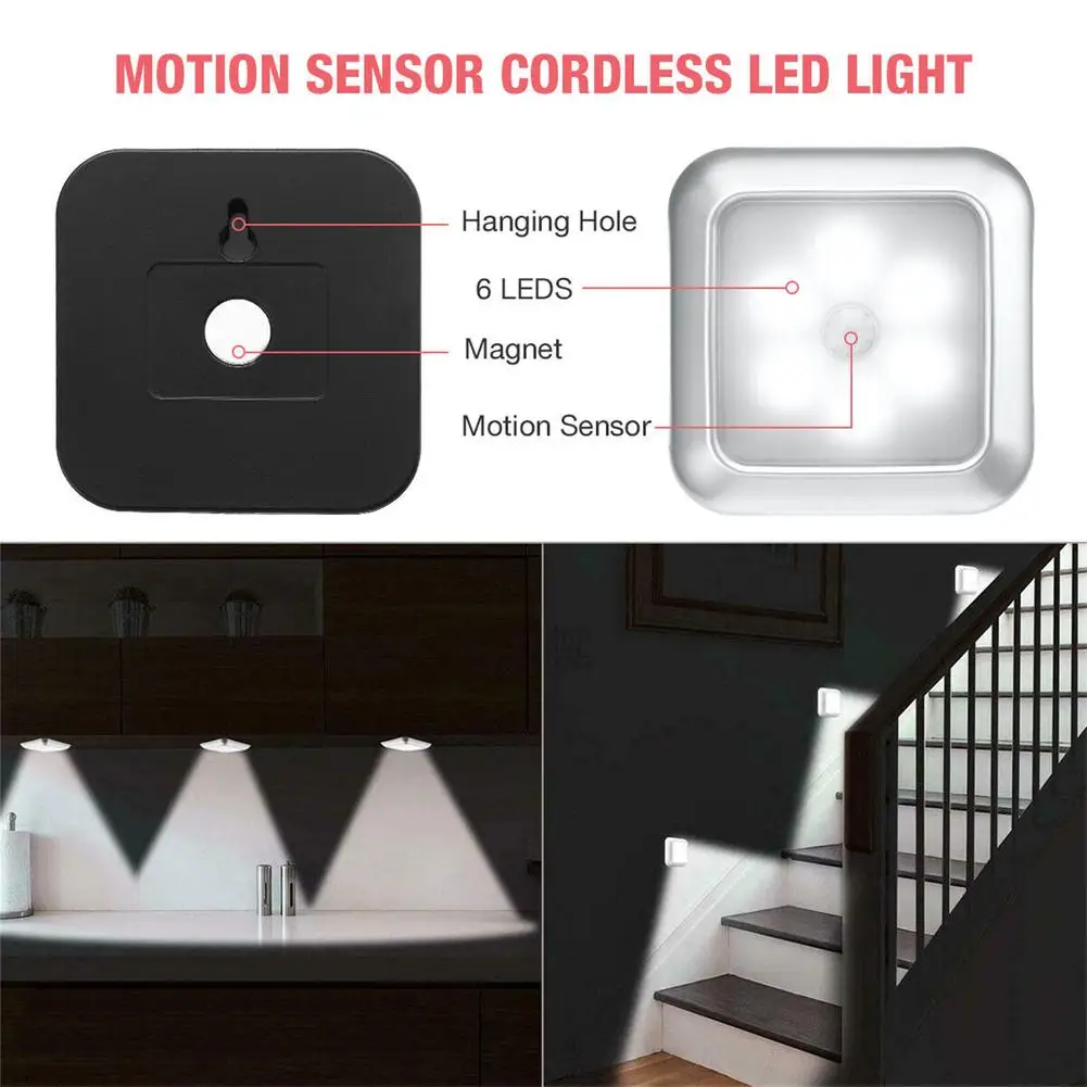 Wireless Motion Sensor Night Light 120 Degree Angle Battery Powered Cabinet Closet Stair Lamp Human Body Sensor Stairs Wall Lamp