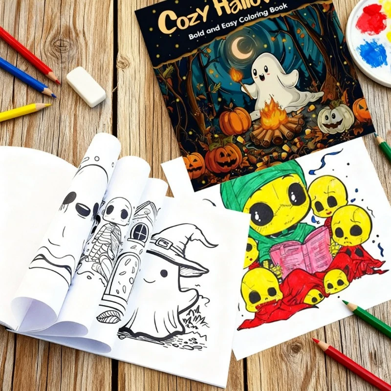 21x21cm Halloween Coloring Book 24sheets Creative Designs for DIY Coloring Parent-child Interaction Children's Art Enlightenment
