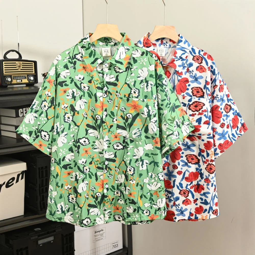 

plus Size 300 Pou Hawaiian Flower Men's irt Summer Thin Five-Quarter Sve Casual ort Sve Top Outerwear Jaet