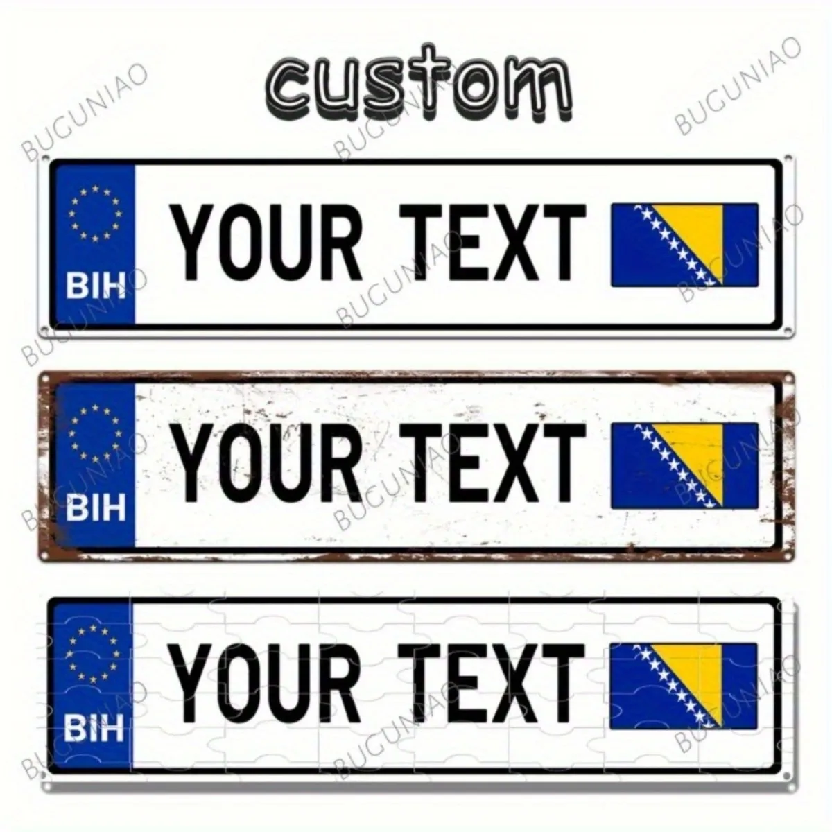 E-commerce Title: Single Customizable Aluminum Metal Sign – Bosnia and Herzegovina Flag Design