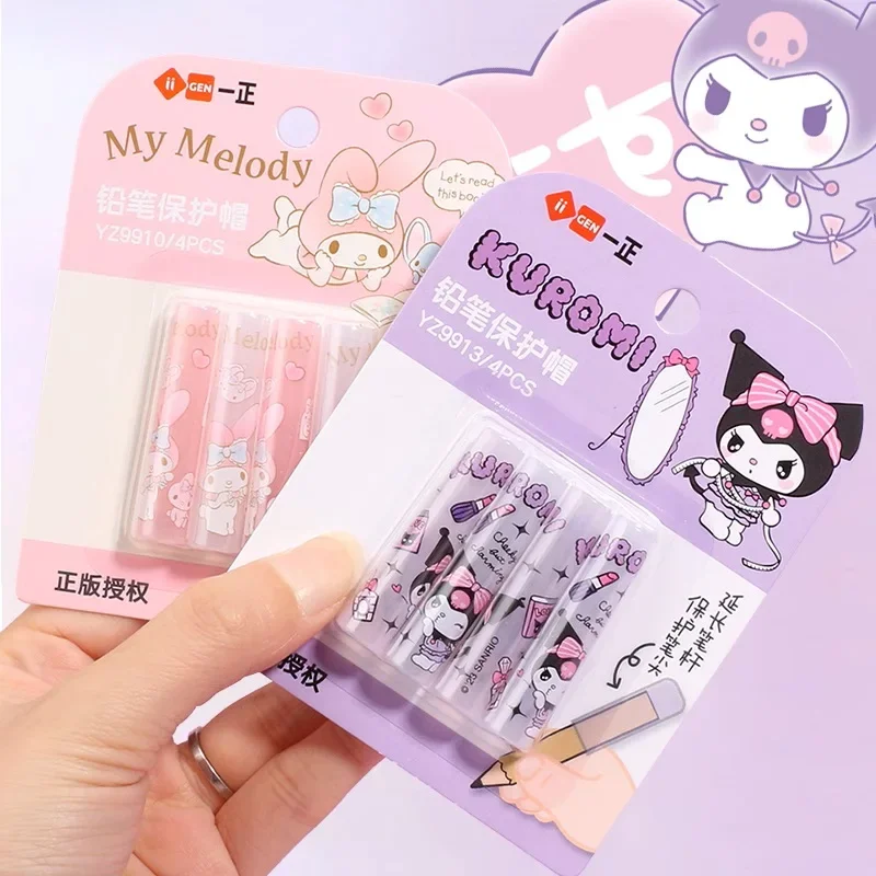 4Pcs/Set Sanrio Kawaii Cartoon Mymelody Cinnamoroll Pochacco kuromi Pencil Protector Cover Student Pen Pencil Extender Cap Gift