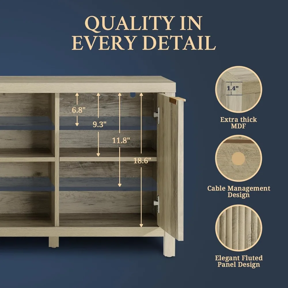 حامل تلفزيون مخدد لغرفة المعيشة، مركز ترفيه عالي التحمل مع مساحة تخزين، حامل تلفزيون حديث لمنتصف القرن لـ 50/55/6