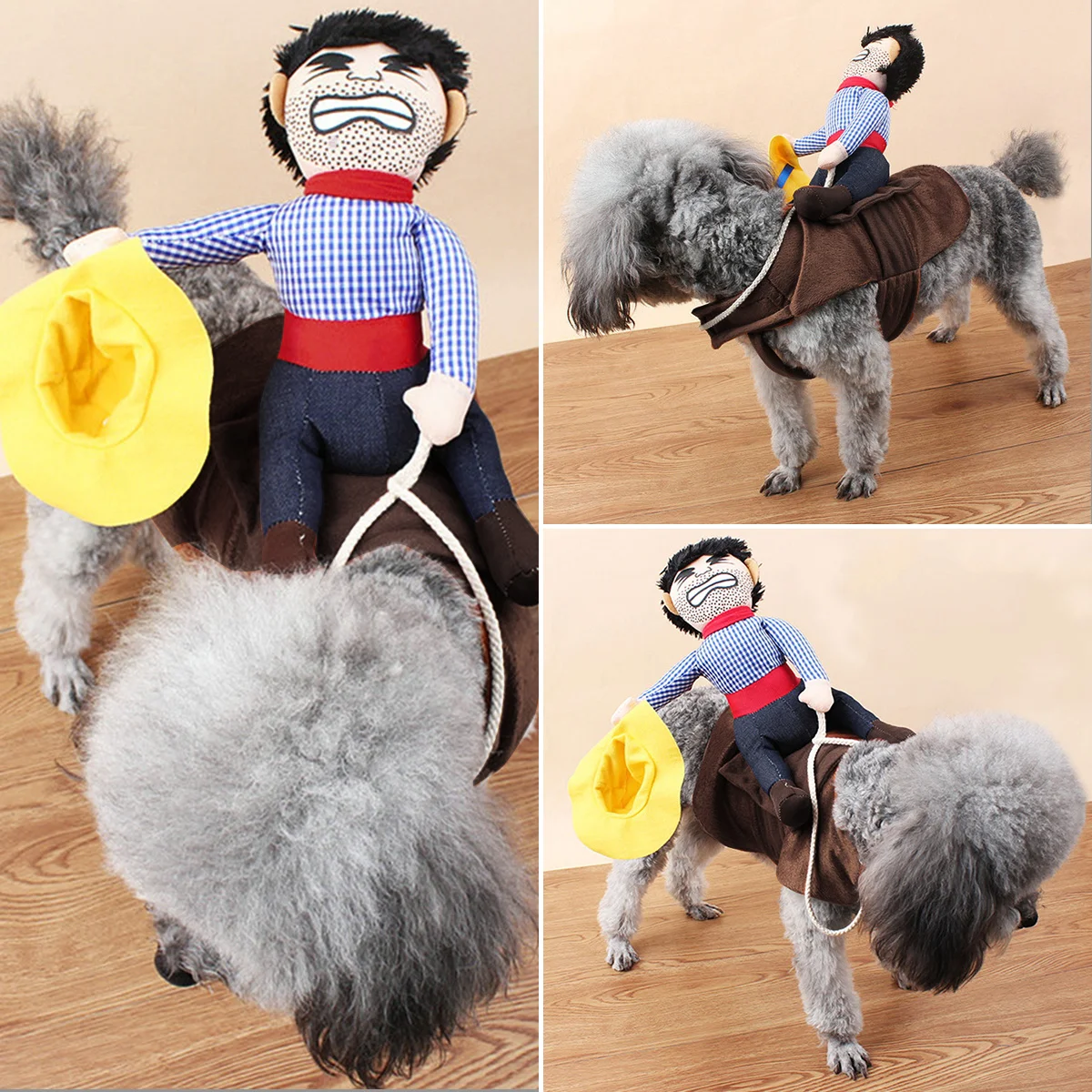 

Pet Costume Dog Clothes Rider Cowboy Style Size S Random Color Denim Horse Suit Breathable Outfit for Small Dogs Under 20lbs