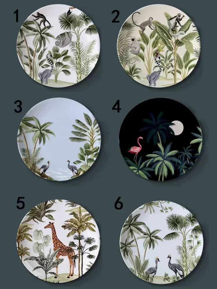 

Tropical forest animal plate, export creative plant leopard home ceramic ornament, living room decoration pendant