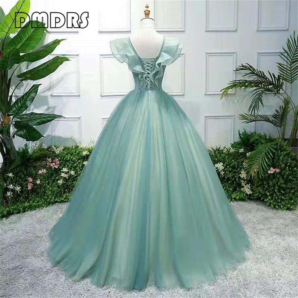 Flare Sleeve A Lone Costume Stage Formal Dress for Women, Lace Up Tulle Plus Size Prom Party Gown, Sweet 15 16 Robe De Soriee