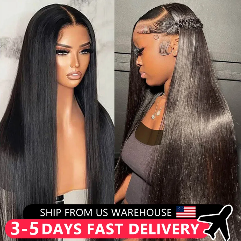 Straight 13x4 Transparent Lace Frontal Wig Human Hair For Black Women Indian Pre Plucked 4x4 Lace Closure Cheap Wig 180 Density