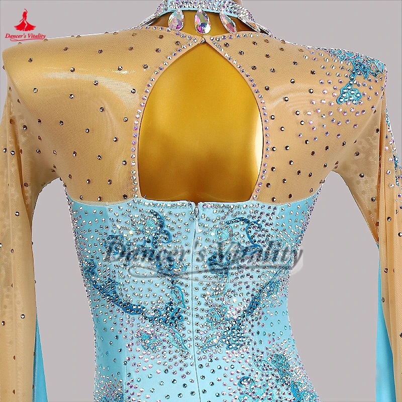 Standaard Sociale Dans AB Stenen Lange Mouwen Jurken voor Vrouwen High-end Aanpassen Quickstep Foxtrot Wals Voer Wedstrijd Kleden