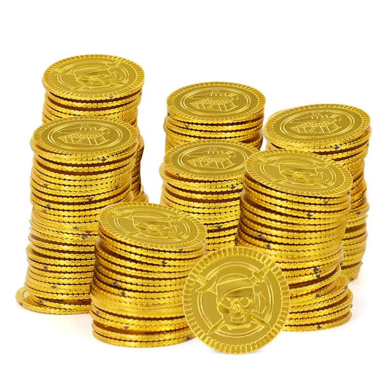 50pcs 3.5cm Pirate Fake Plastic Gold Coin Kids Birthday Party Decor Pirate Treasure Box Halloween Party Decoration Supplies