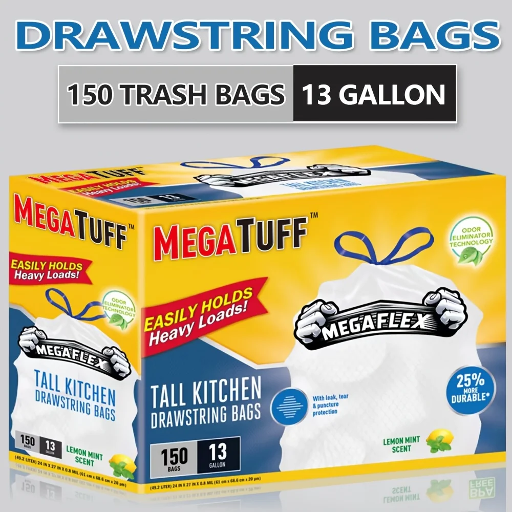 150-Pack Triple Roll 13-Gallon Trash Bags - Household Garbage Bags for Kitchen And Dining Room Waste Management