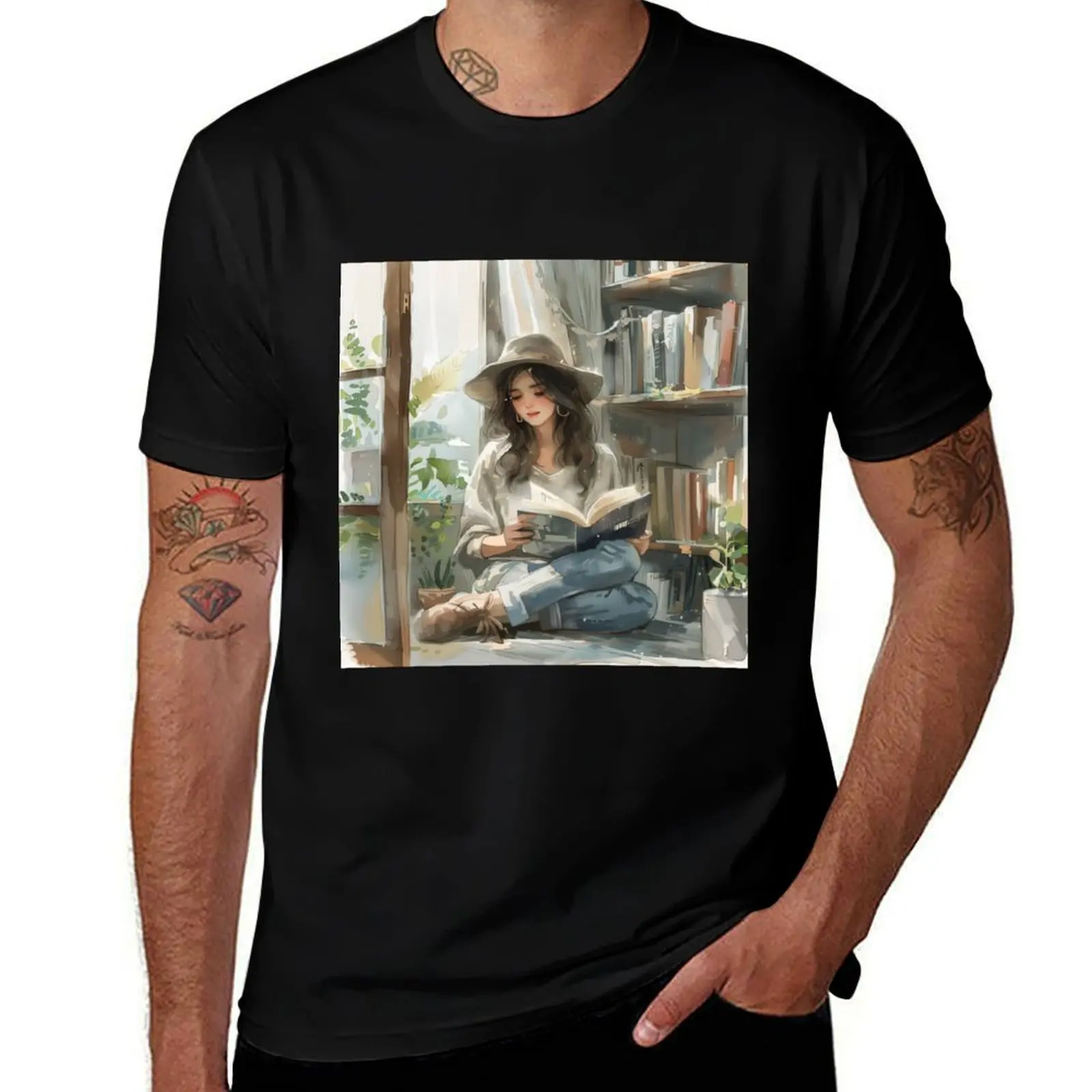 Serenity in the Reading Corner T-Shirt Fitness Training Breathable Tee T-Shirt