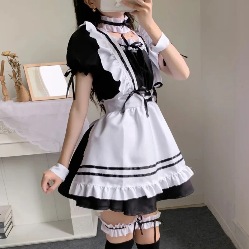 S-5XL Black Cute Maid Costumes Girls Women Lovely Maid Outfit Cosplay Costume Japanese Animation Show Lolita Dress Clothes