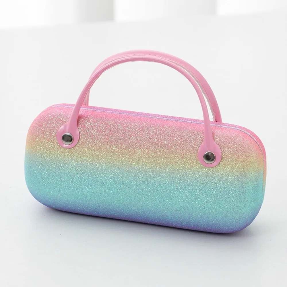 Estojo para Óculos Impermeável de PU com Alça Superior, Formato Oval, Cores Vibrantes, Glitter, Anti-Impacto, Cores Arco-Íris