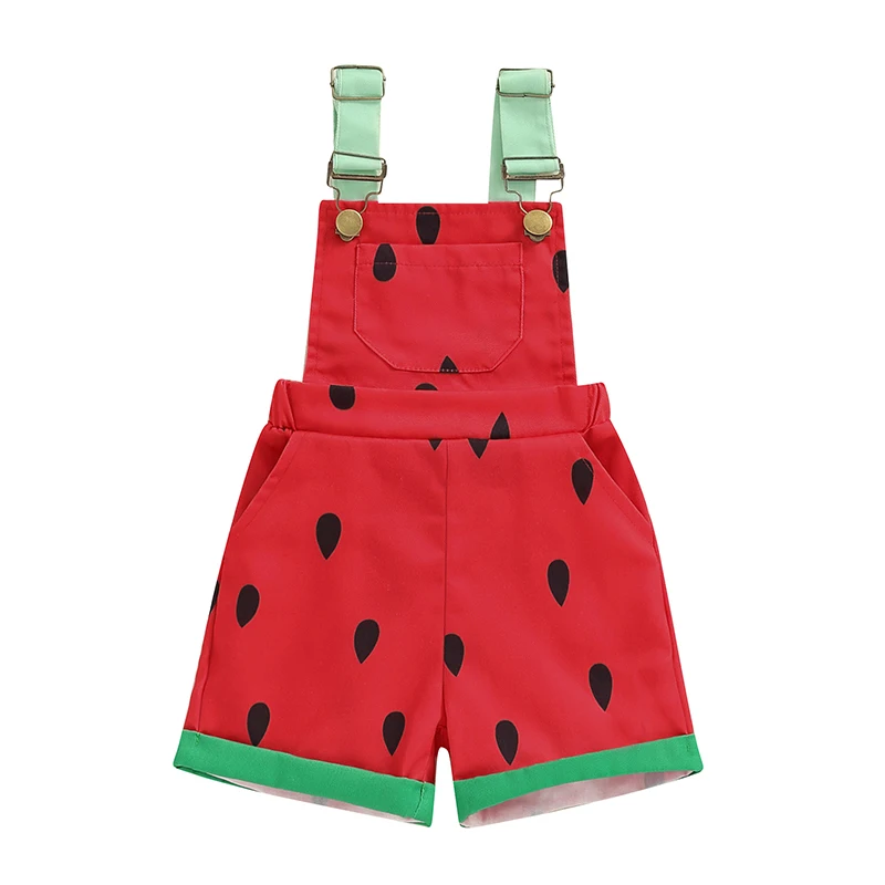 Toddler Watermelon Suspender Shorts Baby Girl Denim Romper Sleeveless Straps Jumpsuit Kids Wide Leg Jeans Overalls