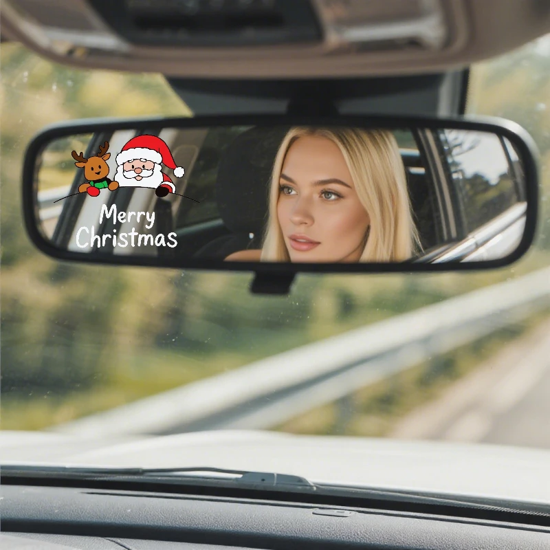 

Car Sticker Christmas Festive Decor Stickers: Cute Santa & Reindeer Designs – Perfect for Rearview Mirrors,Makeup Vanity Mirrors