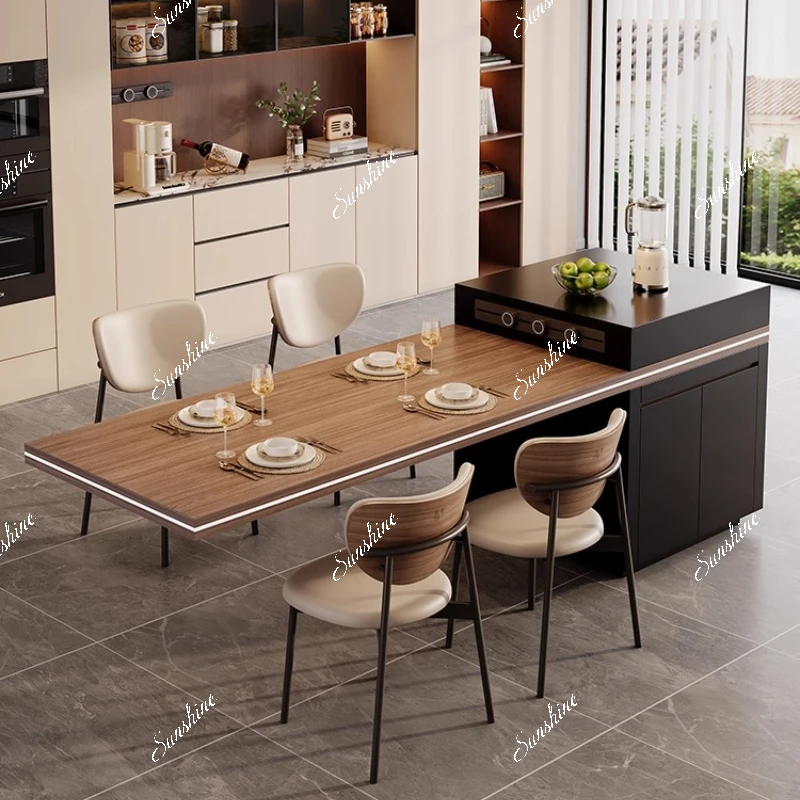 Suspended slate island dining table integrated kitchen light luxury modern home multi-functional guide table
