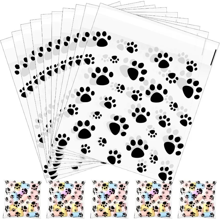 Sacs en plastique pour pattes, 200 pièces, sacs en Cellophane pour animaux de compagnie, pochettes de friandises transparentes auto-adhésives pour chiens de compagnie, fournitures de fête à thème Dr noir clair