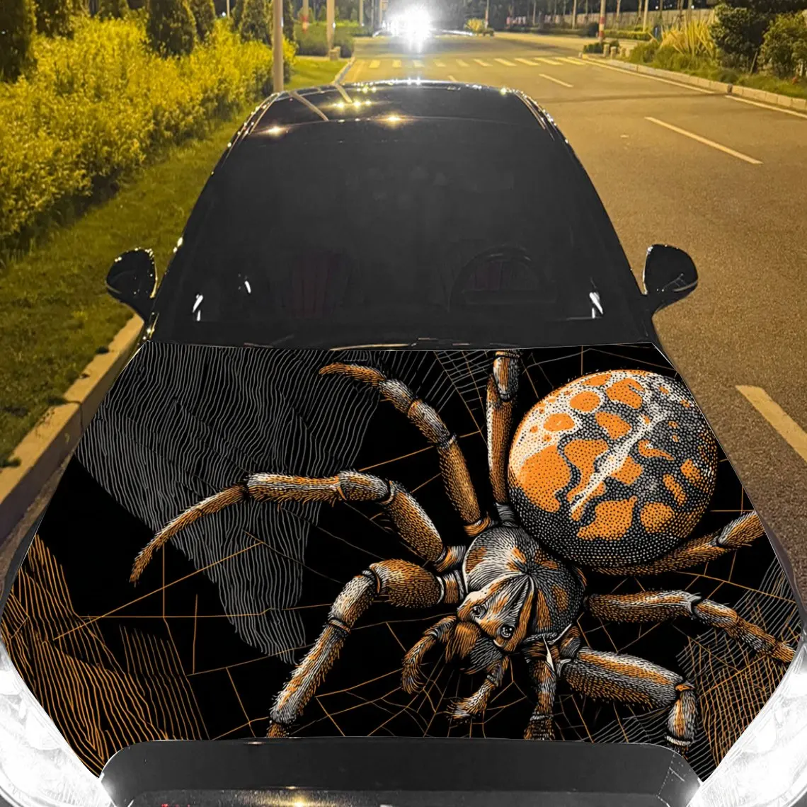 Autocollant de voiture araignée avec motif texturé à motifs d'orange dans un style artistique Arachnid-Intrigonnant - Fanta captivante Terrestre audacieuse