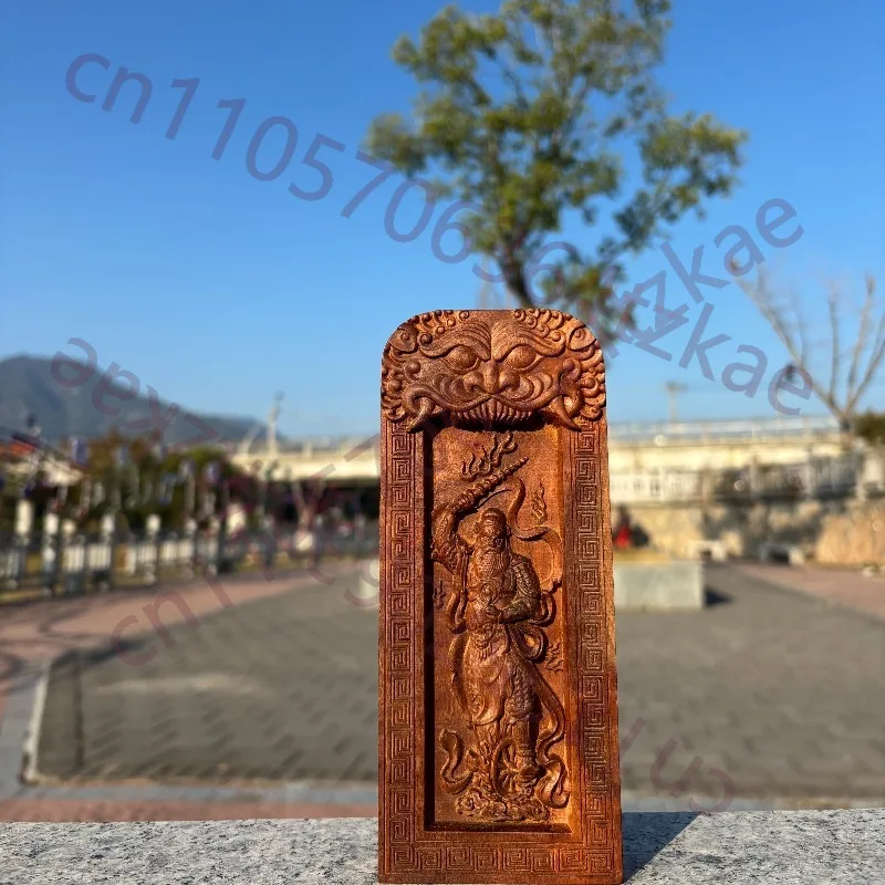 

Hand-Carved Premium Lightning Strike Jujube Wood Zhao Gongming Tablet - 6.9" Sacred Taoist Ritual Ornament for Home Altar Decor