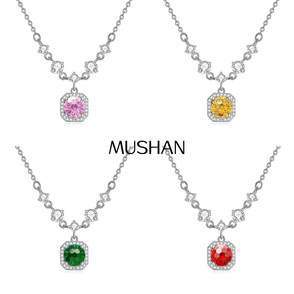 

MuShan Jewelry 925 Sterling Silver Necklace Pendant Chain HCD Gemstones Bridal Shower Minimalist Style Women Necklaces Jewelry