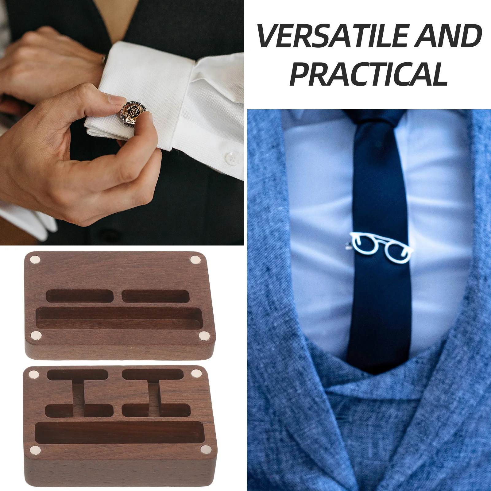 Walnut Cufflink Box Small Links Case Cufflinks Display Jewelry Boxes Wooden Tie Clip Portable For Clips Gift