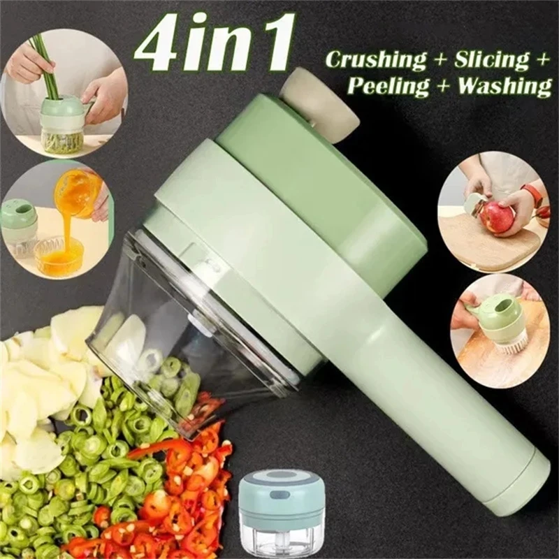 4 In 1 Multifunction Food Chopper Slicer Electric Vegetable Cutter Masher USB Wireless Garlic Crusher Grinder Kitchen Gadgets