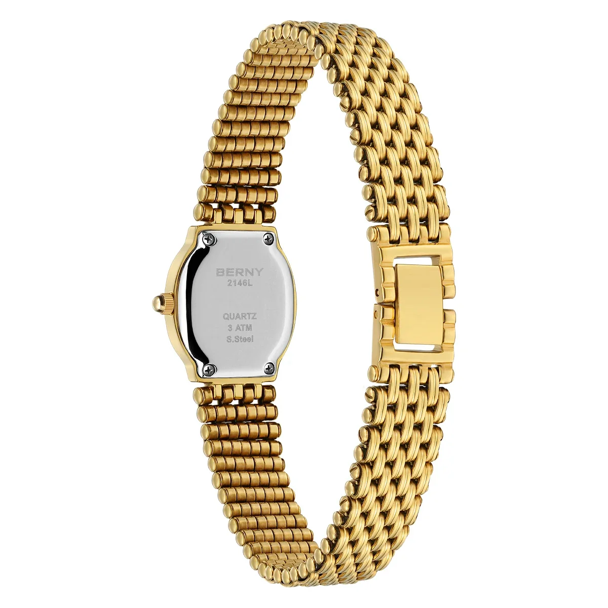 BERNY Women Quartz Watch Gold Stainless Steel Strap Luxury Elliptical Wristwatch Waterproof Simple Retro Dress Watch for Women