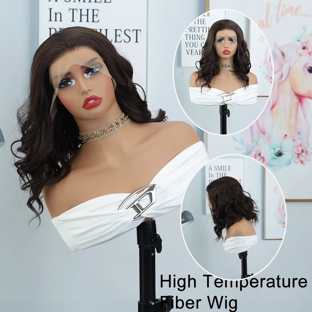 13x4 Lace Front Wig Pre-Plucked Hairline 6 Inch Body Wave Glueless Short Bob Wig with Baby Hair in Natural Dark Brown