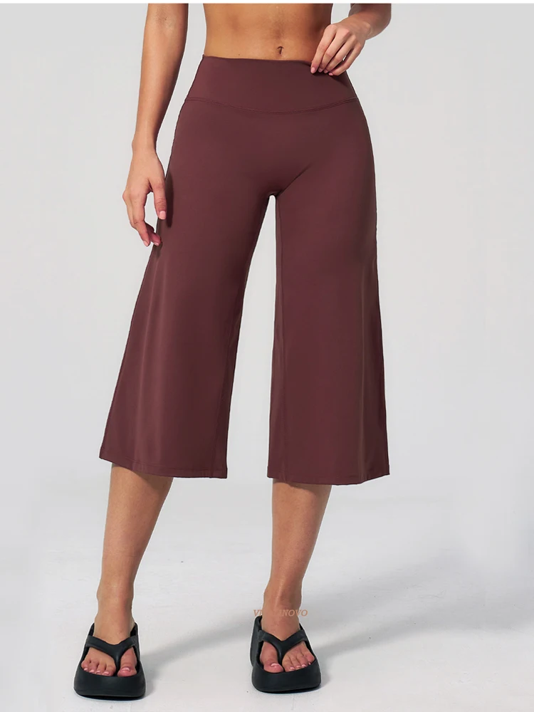 VITALINOVO Capri-Hose für Damen, hohe Taille, ohne Taschen, Damen-Caprihose, Workout-Yoga-Hose, lockere, gerade geschnittene Reise-Crop-Hose – Detail 1