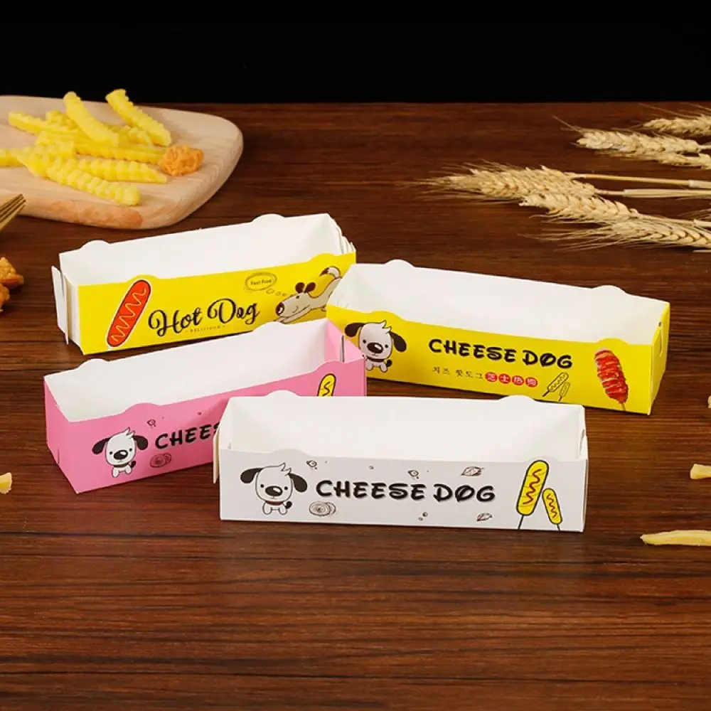100PCS Disposable Hot Dog Packaging Box Paperboard Boat Shape Sausage Snack Boat Box Food Grade Eco-Friendly Party Serving Box