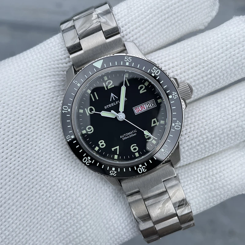 

Мужские автоматические часы STEELFLIE Pilot 41 мм, механические наручные часы, 20 АТМ, водонепроницаемые, C3, со светящимся сапфиром, NH36, дата недели