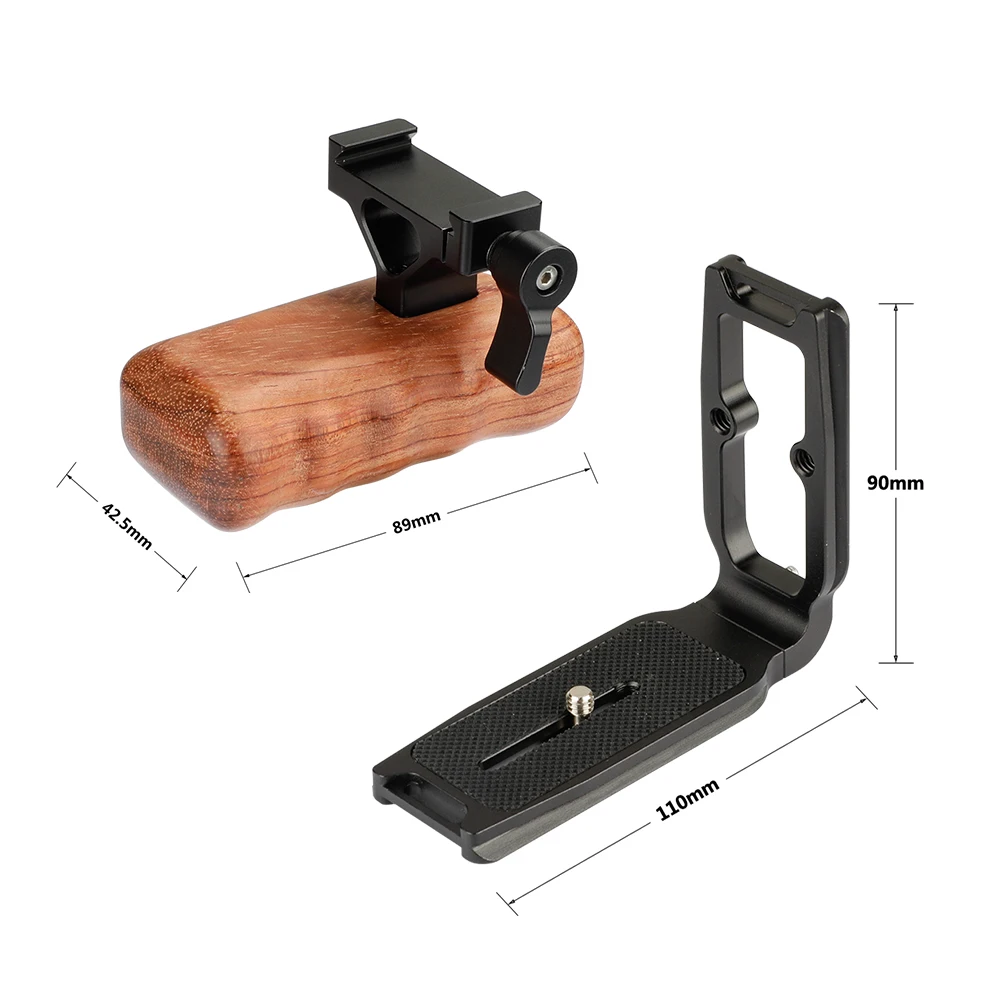 HDRIG ARCA Quick Release L Baseplate With Wooden Handgrip With ARCA-Compatible Clamp (Left Side)